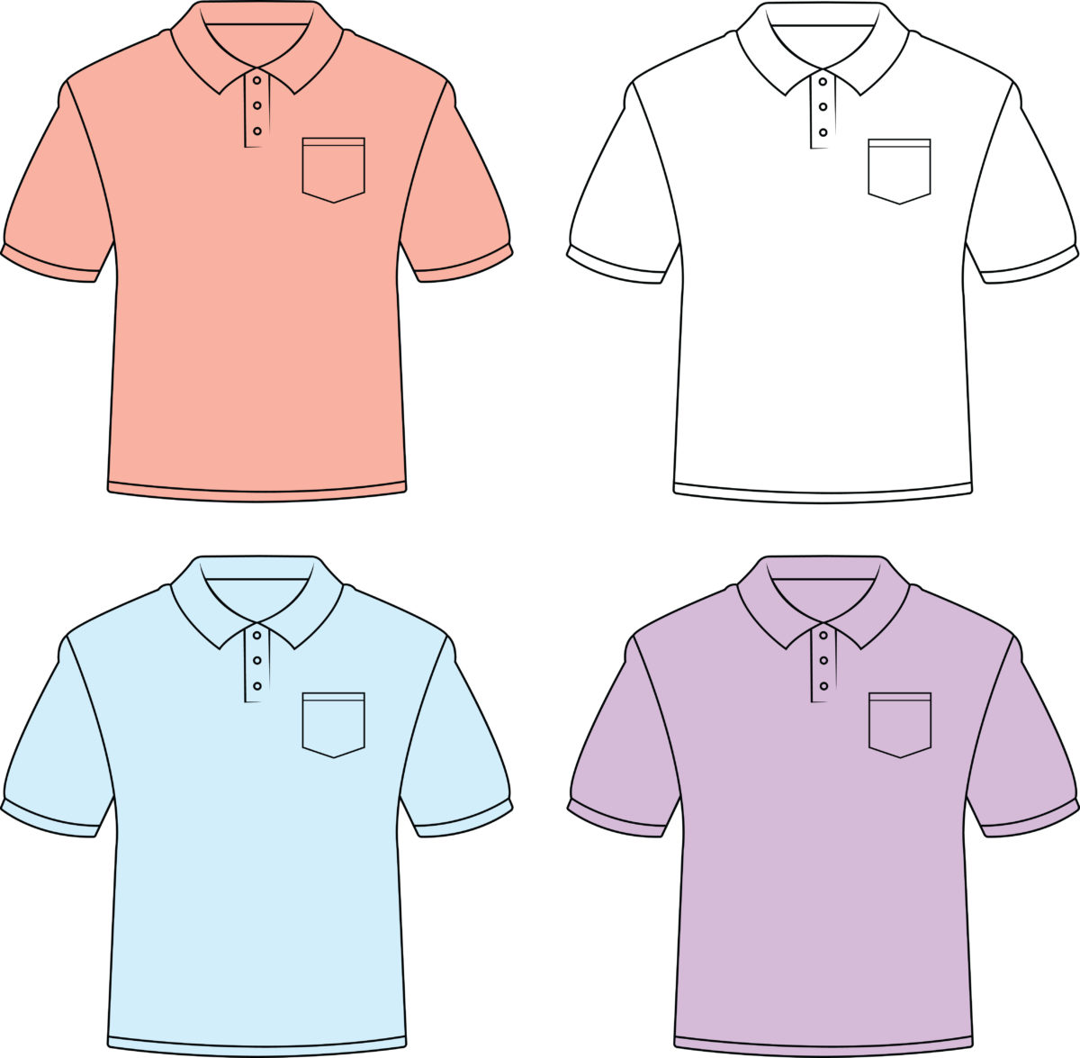 Set of Four Blank Polo Shirts with Pockets
